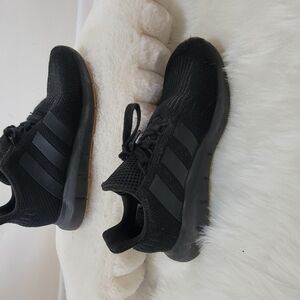 Adidas Black Sneakers with Signature Stripes and Cushioned Sole
